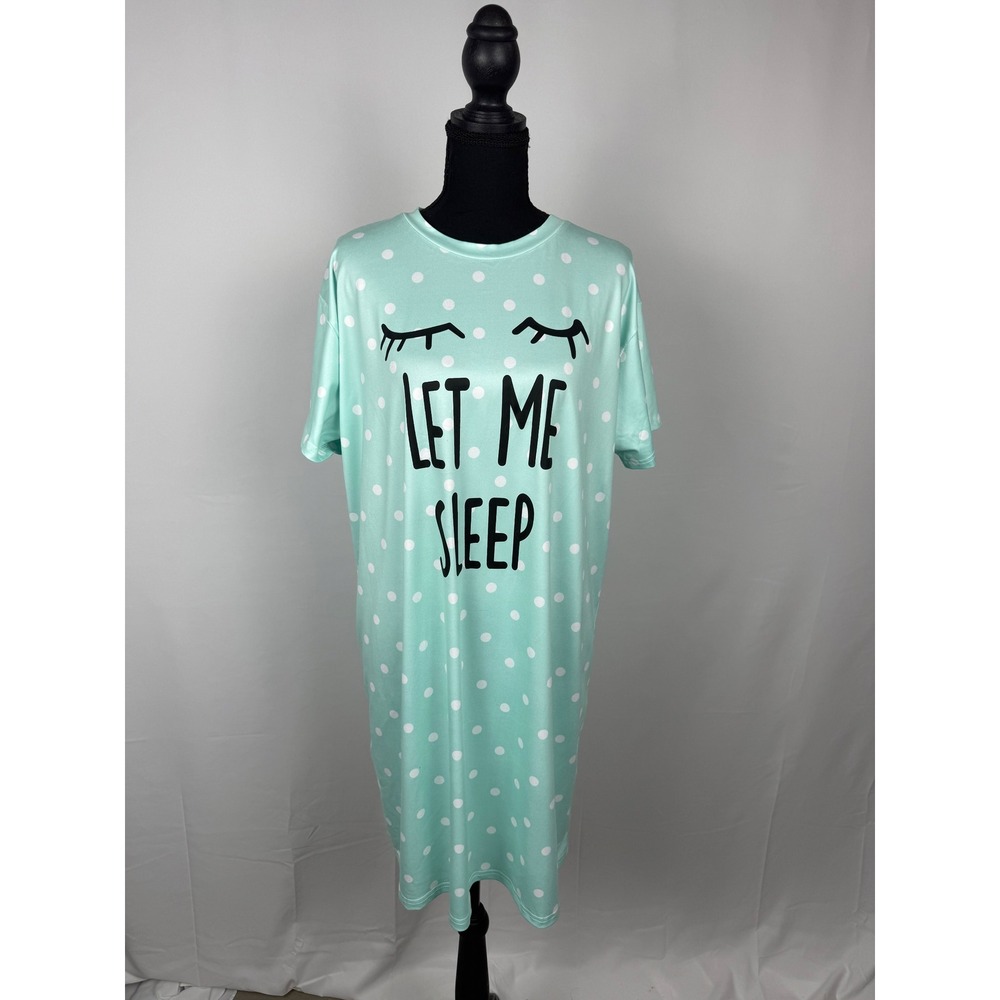 Shein Mint Green Polka Dot Let Me Sleep Graphic Nightgown Sleep Dress Large